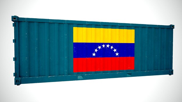 Geïsoleerde 3D-rendering verzending zeevracht container getextureerd met nationale vlag van Venezuela