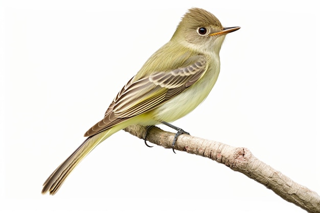 Geïsoleerde Acadian Flycatcher op witte achtergrond Generatieve Ai