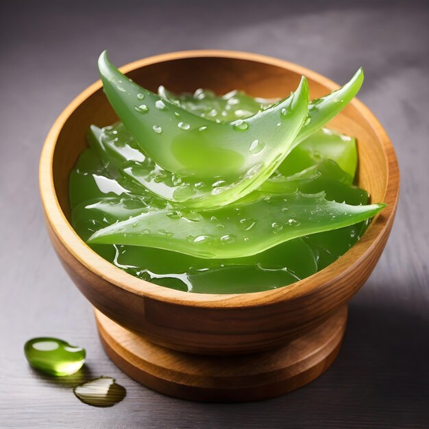 Geïsoleerde Aloe Vera Gel in een houten schaal