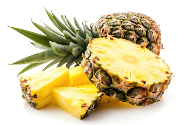 Geïsoleerde ananas met bladensnijden op witte achtergrond