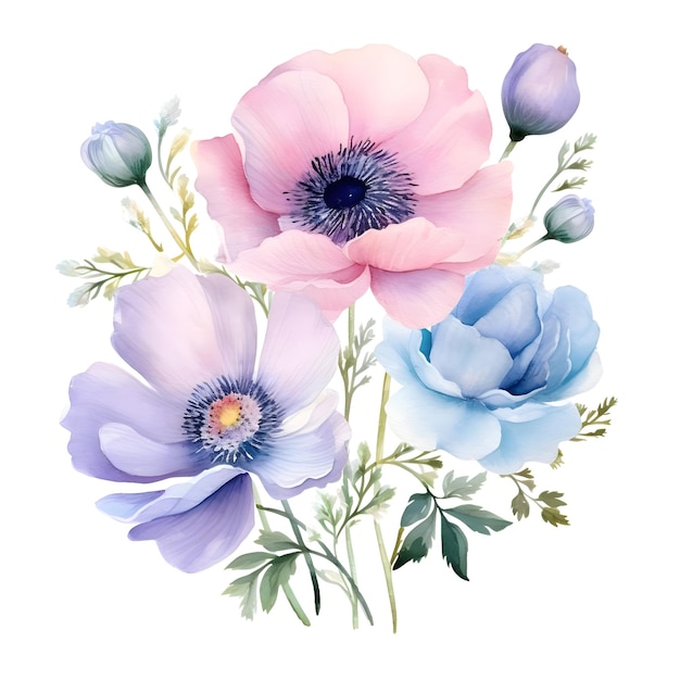 Geïsoleerde aquarel bloemen op een witte achtergrond Hoge kwaliteit