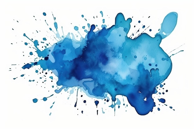 Geïsoleerde Blauwe Waterverf Aquarelle Splash Witte Achtergrond Artistieke Touch Generatieve AI