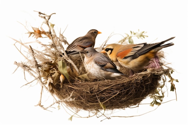 Foto geïsoleerde foto van vogels en nest