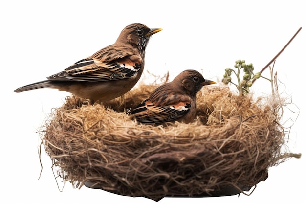 Geïsoleerde foto van vogels en nest