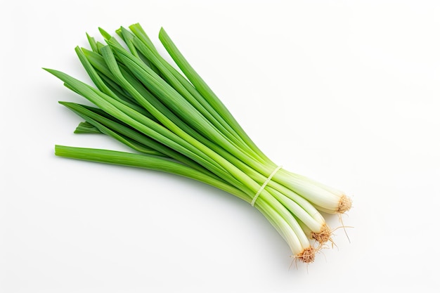 Geïsoleerde groene ui op witte achtergrond van boven