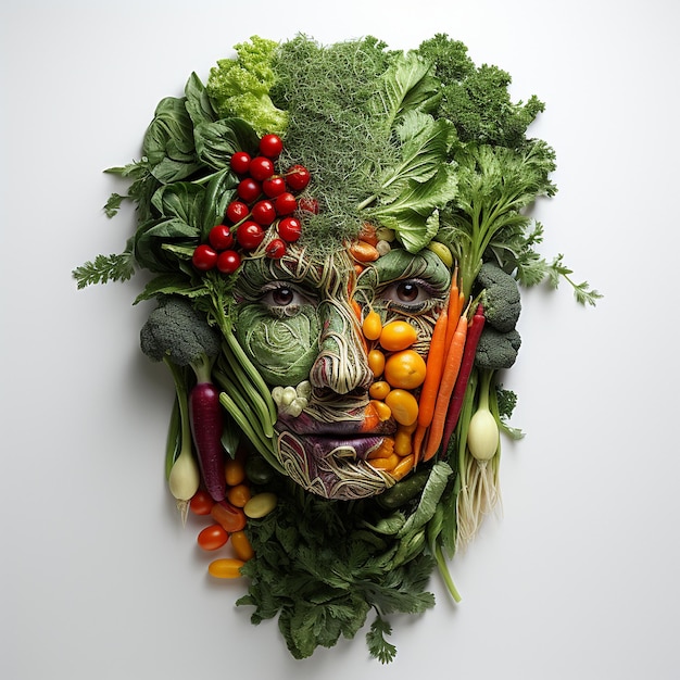 geïsoleerde groenten die een menselijk gezicht witte achtergrond maken