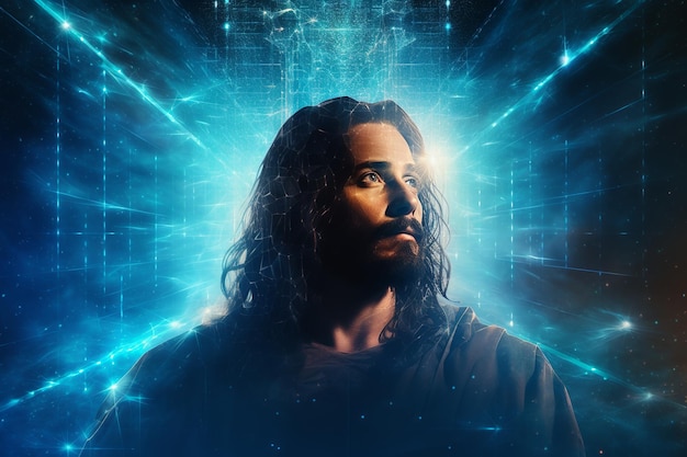 geïsoleerde illustratie van jesus christus illustratie met blauwe neurale verbinding