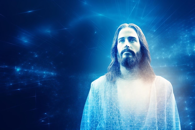geïsoleerde illustratie van jesus christus illustratie met blauwe neurale verbinding
