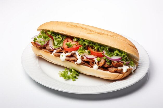 Geïsoleerde kebabsandwich op plaat