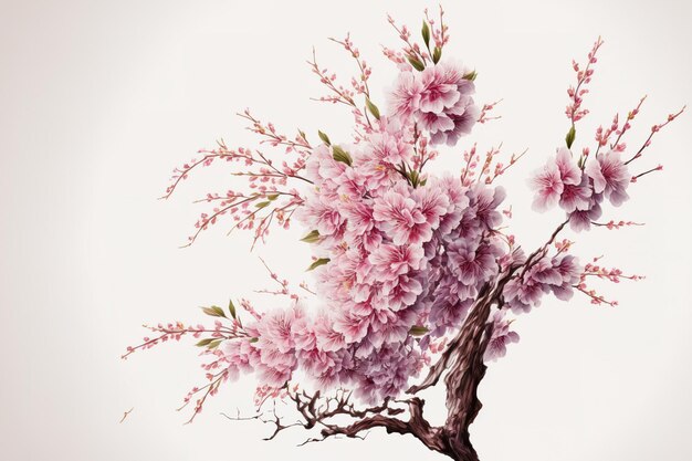 Geïsoleerde kersenbloesem met sakura bloeit op een witte achtergrond