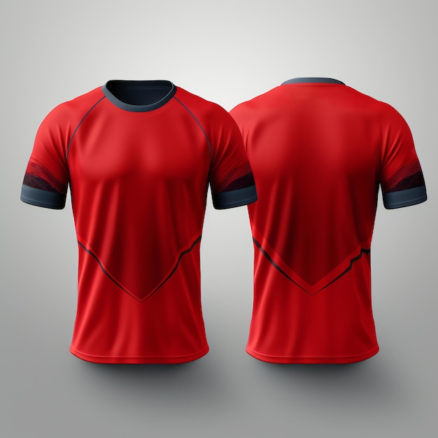 Geïsoleerde lege ronde hals rode T-shirt voor- en achteraanzicht