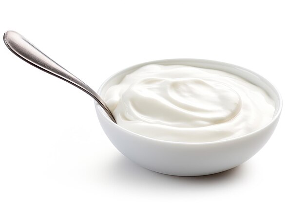 Foto geïsoleerde lepel met yoghurt