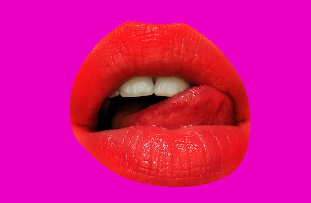 Geïsoleerde lippen sensuele lippen mond sexy tong likken lippen mooie tong likken rode lippen sexy lippen