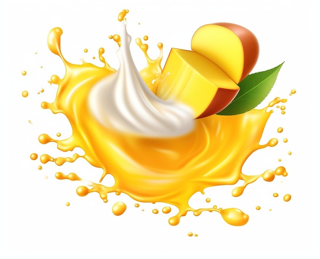 Geïsoleerde mango met shake splash reclame