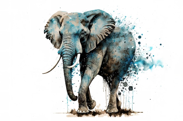 geïsoleerde olifant aquarel spatten met inkt schilderij llustration kunst