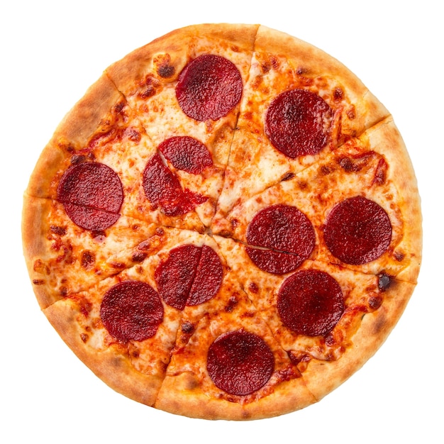 Geïsoleerde pepperoni pizza met salami