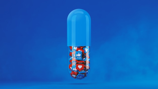 Geïsoleerde pillencapsule met als concept op blauw