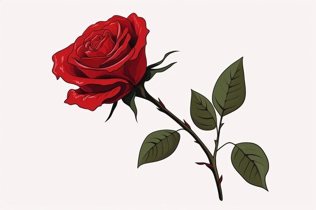 Foto geïsoleerde roosbloemlijnkunst met bladclipart