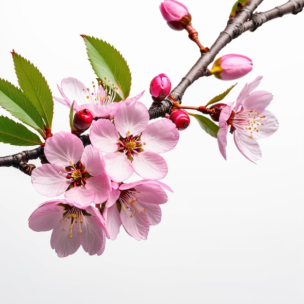 Geïsoleerde Sakura-boomtak met roze bloesems