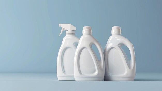 Geïsoleerde set witte wasmiddelflessen geïsoleerd op een witte achtergrond Moderne realistische illustratie van witte plastic containers voor branding thuis textiel wasgel organische doek