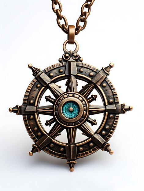 Geïsoleerde Viking Ship Wheel Pendant Viking Inspired Pendant gemaakt van Clipart Game Asset Concept