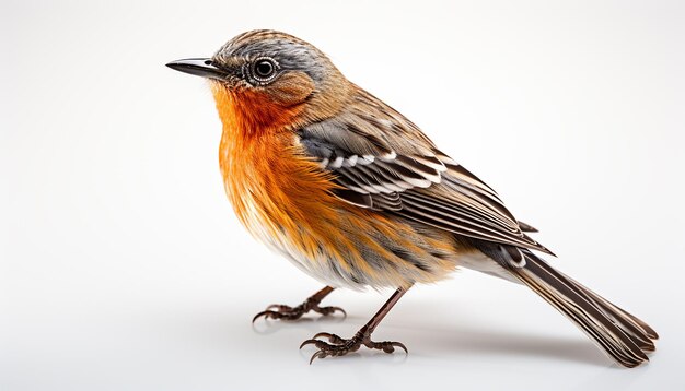 Geïsoleerde zijaanzicht van zittende vogel op witte achtergrond