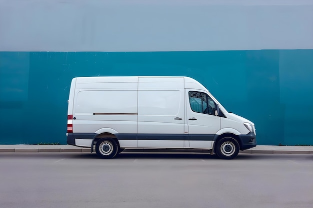 Geïsoleerde zijweergave van een witte bestelwagen met een lege ruimte op een lege achtergrond Concept Van Delivery White Blank Space Isolated Side View