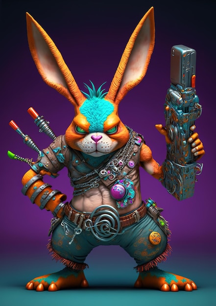 Gek konijn met een pistool en wapens