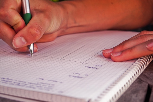 Gekapte afbeelding van een vrouw die op een boek schrijft