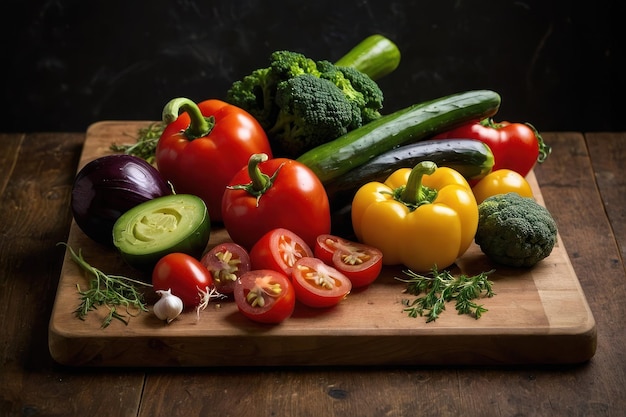 Foto gekapte groenten op een snijplank