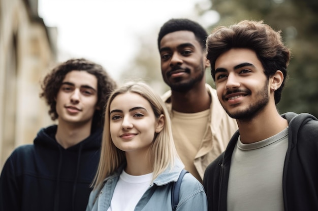 Gekapte opname van een groep universiteitsstudenten op de campus gemaakt met generatieve AI