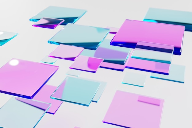 Gekleurde abstracte transparante paarse elementen 3d render close-up