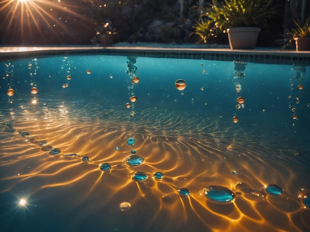 gekleurde bubbels in water op oranje-blauwe achtergrond