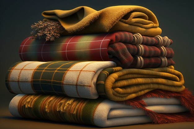 Foto gekleurde dekens en gekleurde doek in herfstkleur in de stijl van ferrania