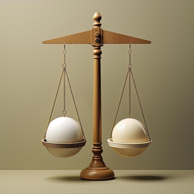 gekleurde en houten ballen in evenwicht op evenwicht schaal illustratie in de stijl van monochromatische w