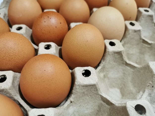 gekleurde kippeneieren op een bruin papieren bord