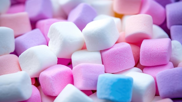 Gekleurde marshmallows Close-up van heldere en pluizige marshmallow's