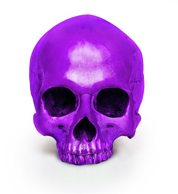 Gekleurde menselijke schedel geïsoleerd op een witte achtergrond