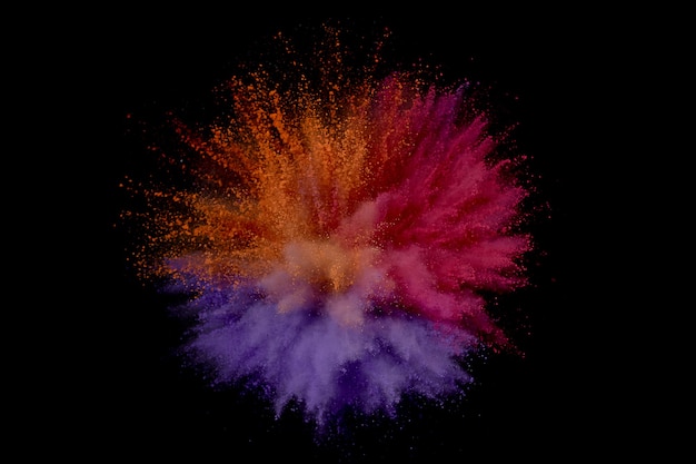 Gekleurde poederexplosie. Abstract close-upstof op achtergrond. Kleurrijk exploderen. Verf holi