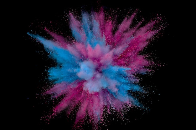 Gekleurde poederexplosie. Abstract close-upstof op achtergrond. Kleurrijk exploderen. Verf holi
