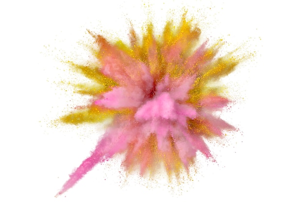 Foto gekleurde poederexplosie. abstract close-upstof op achtergrond. kleurrijk exploderen. verf holi