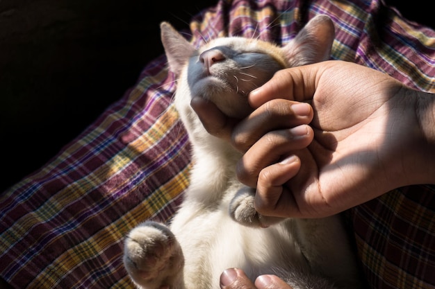 Geknipte hand aaiende kat