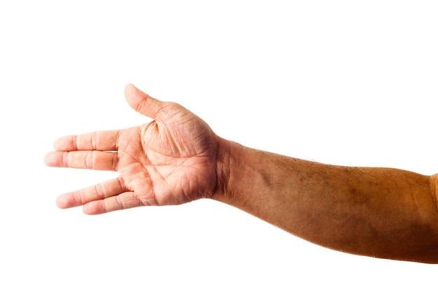 Geknipte hand met gebaren op een witte achtergrond