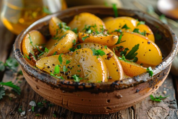 Foto gekookte geroosterde aardappelen in een rustieke kom een smakelijke verrassing