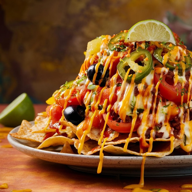 Gekookte Mexicaanse gerecht nachos geserveerd met een verscheidenheid aan toppings