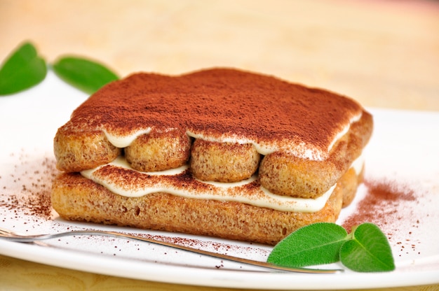 Gekookte tiramisu op een bord