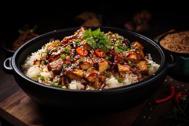 Gekookte tofu Teriyaki Donburi