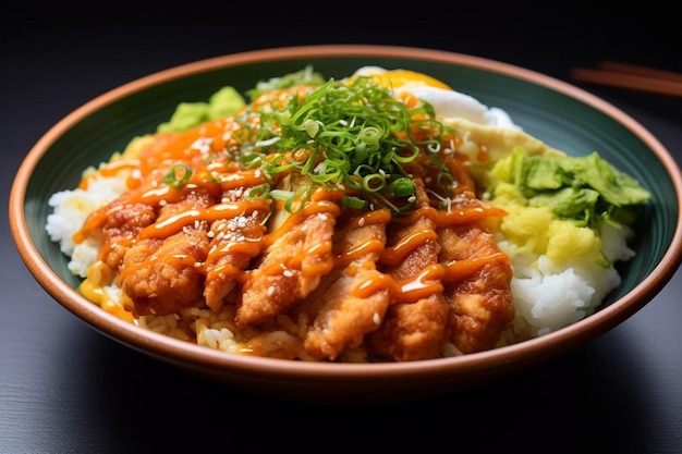 Foto gekookte varkensvlees katsu donburi