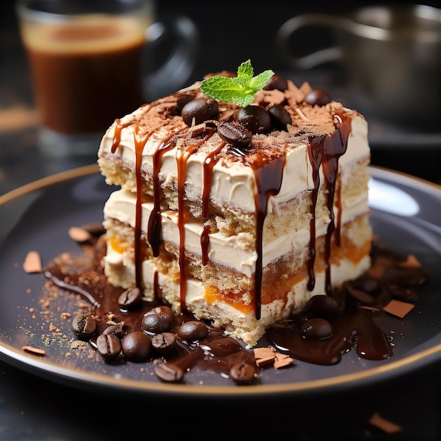 Gelaagde chocolade tiramisu cake met mascarpone crème gegenereerd door AI