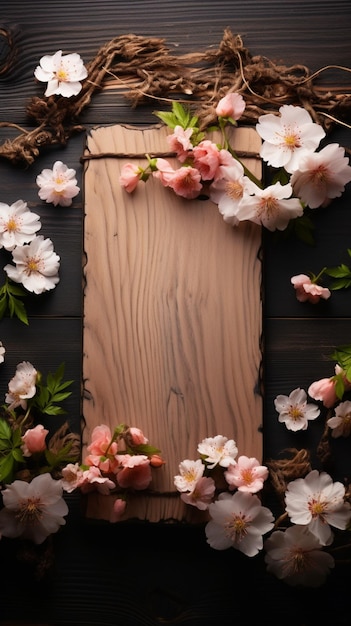 Gelabeld met de natuur houten achtergrond versierd met bloemen en informatieve tag Vertical Mobile Wallpa